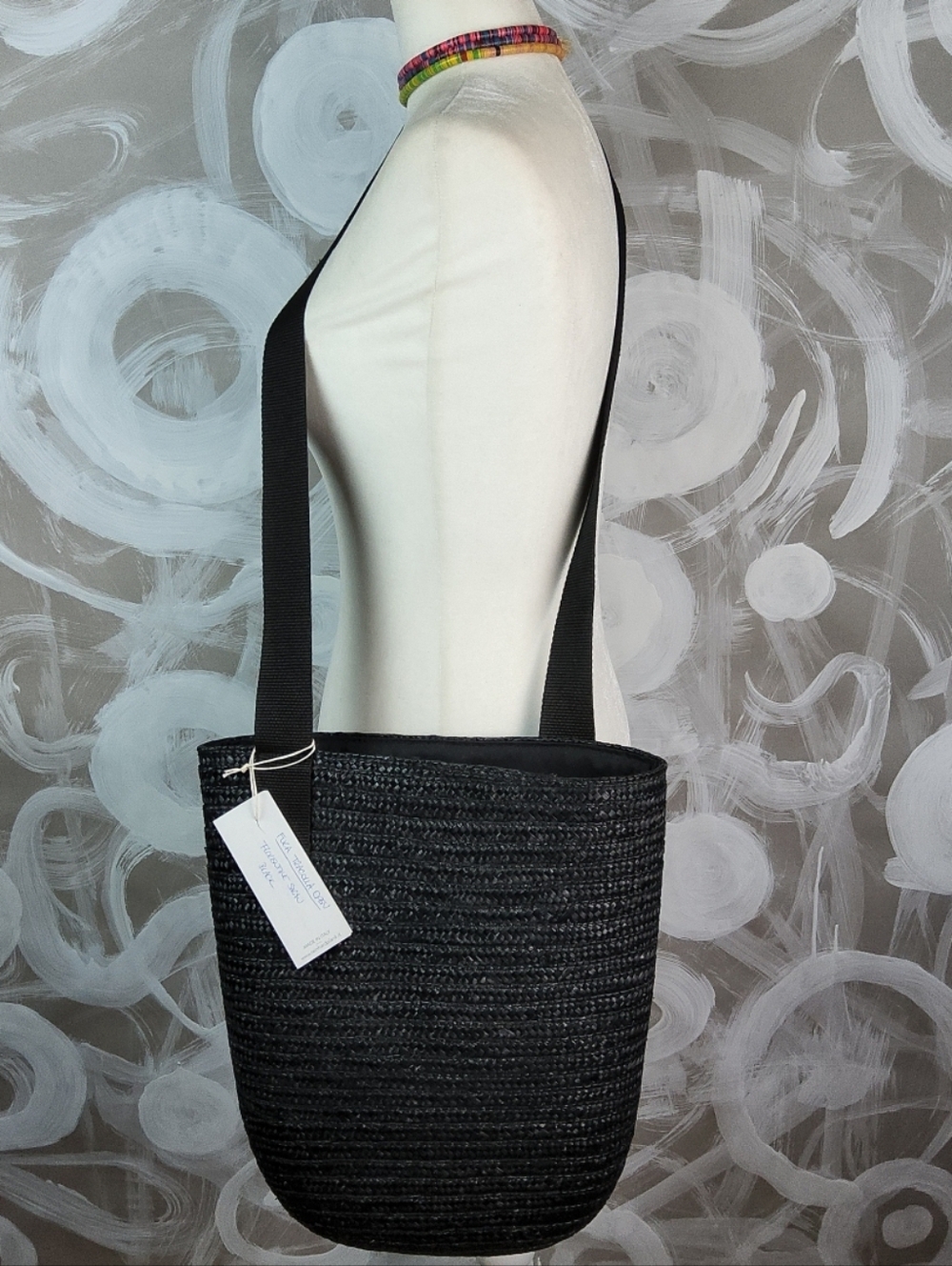 4 Pc REINHARD PLANK Italian Designer Black Straw Crossbody Tote w 3 Woven Hats